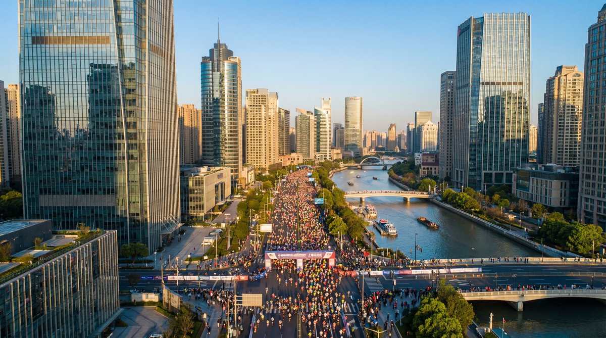 抖音风城市马拉松航拍视频